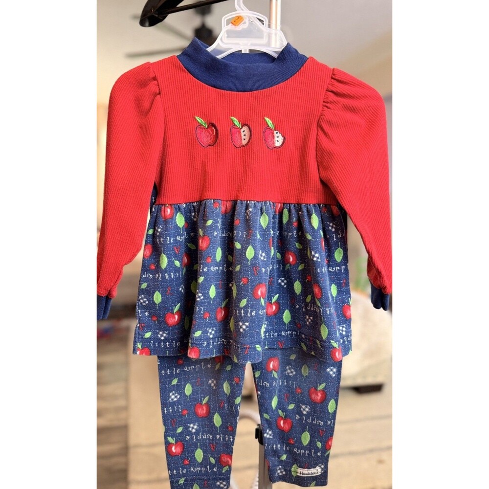 Vintage Healthtex Girl's 3T Apple Back to School 2 pc Long Sleeve Outfit